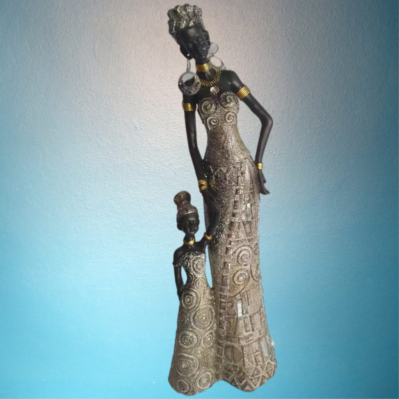 Dekofigur Afrikanische Frau mit Kind 31 cm