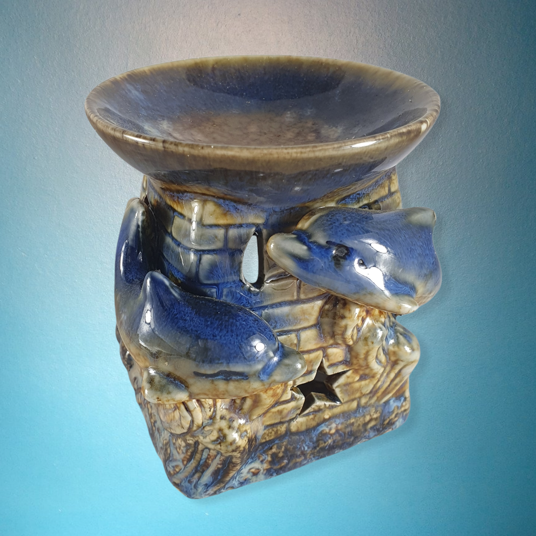Aroma Duftlampe viereckig  mit Delfin Motiv 10 cm