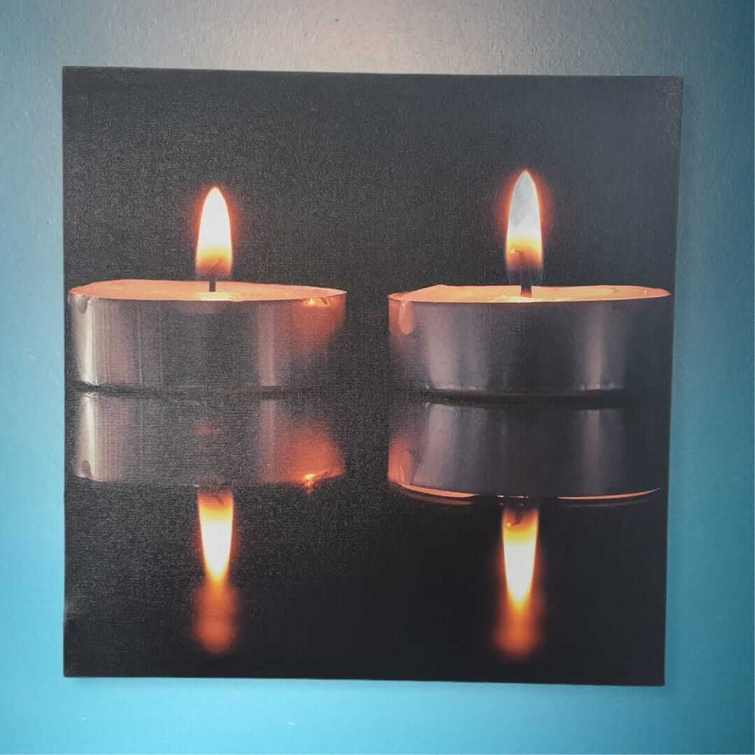 LED Wandbild mit 2 brennenden Teelichtern 40 x40 cm