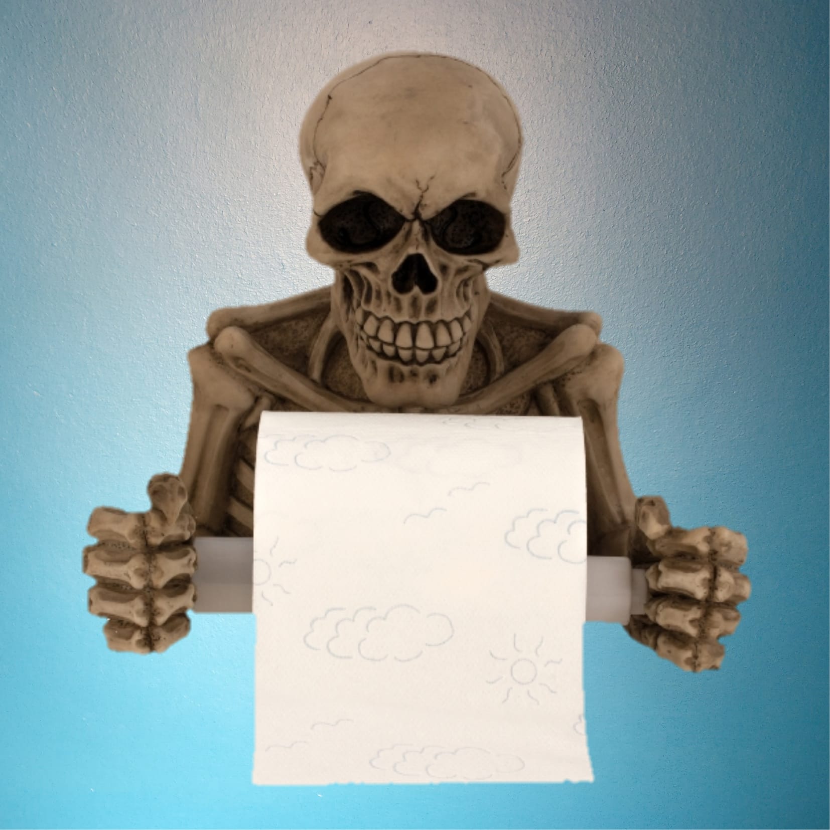 Totenkopf Figur als Toilettenpapierhalter 19 cm
