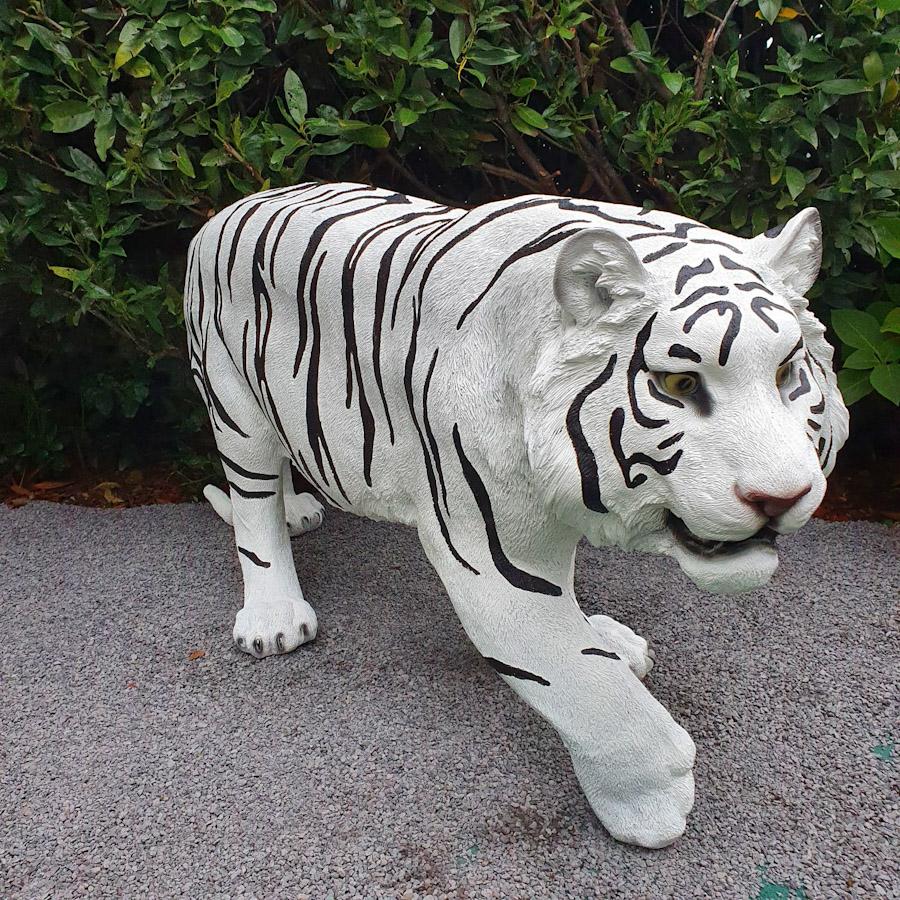 Gartenfigur große weiße Tiger Figur auf allen vieren 140 cm