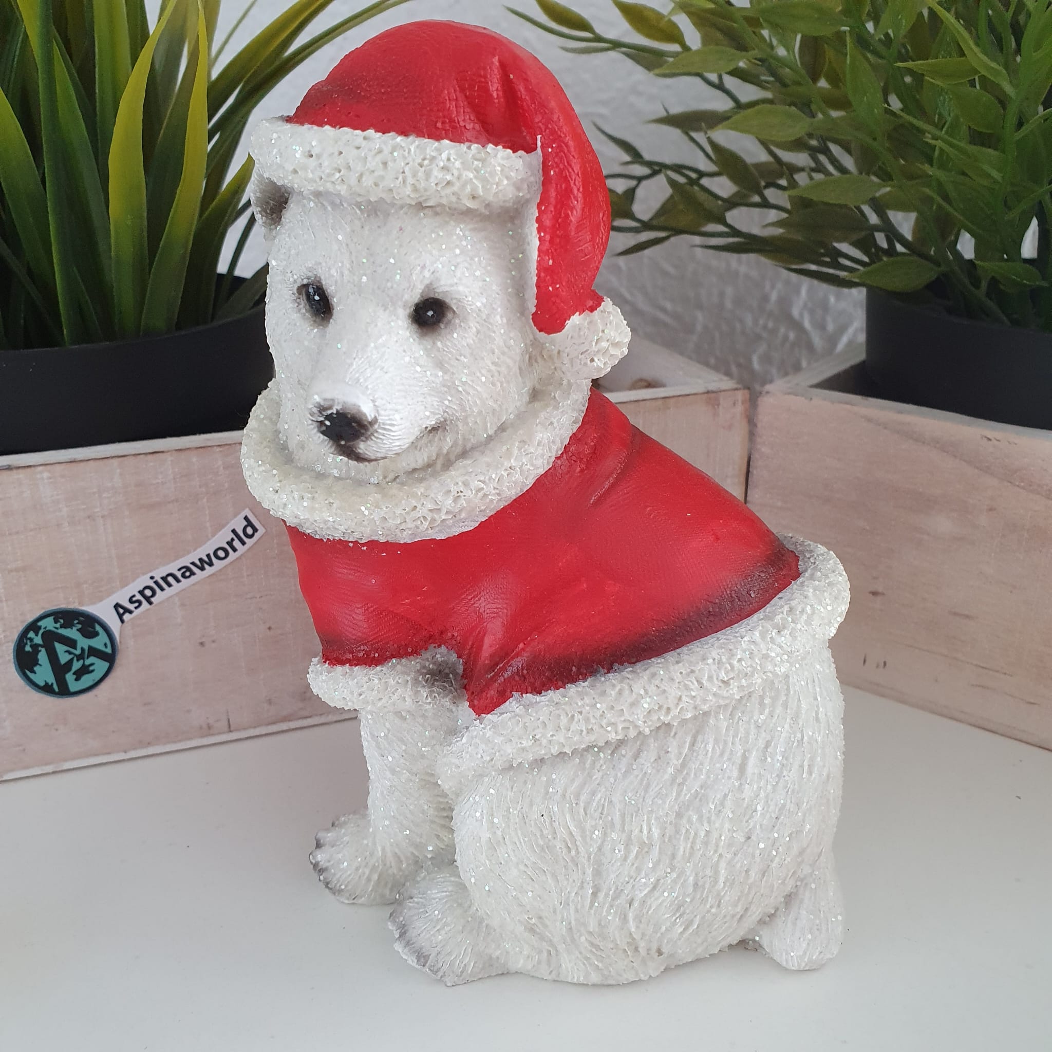 Weihnachts Eisbär Figur sitzt 15 cm