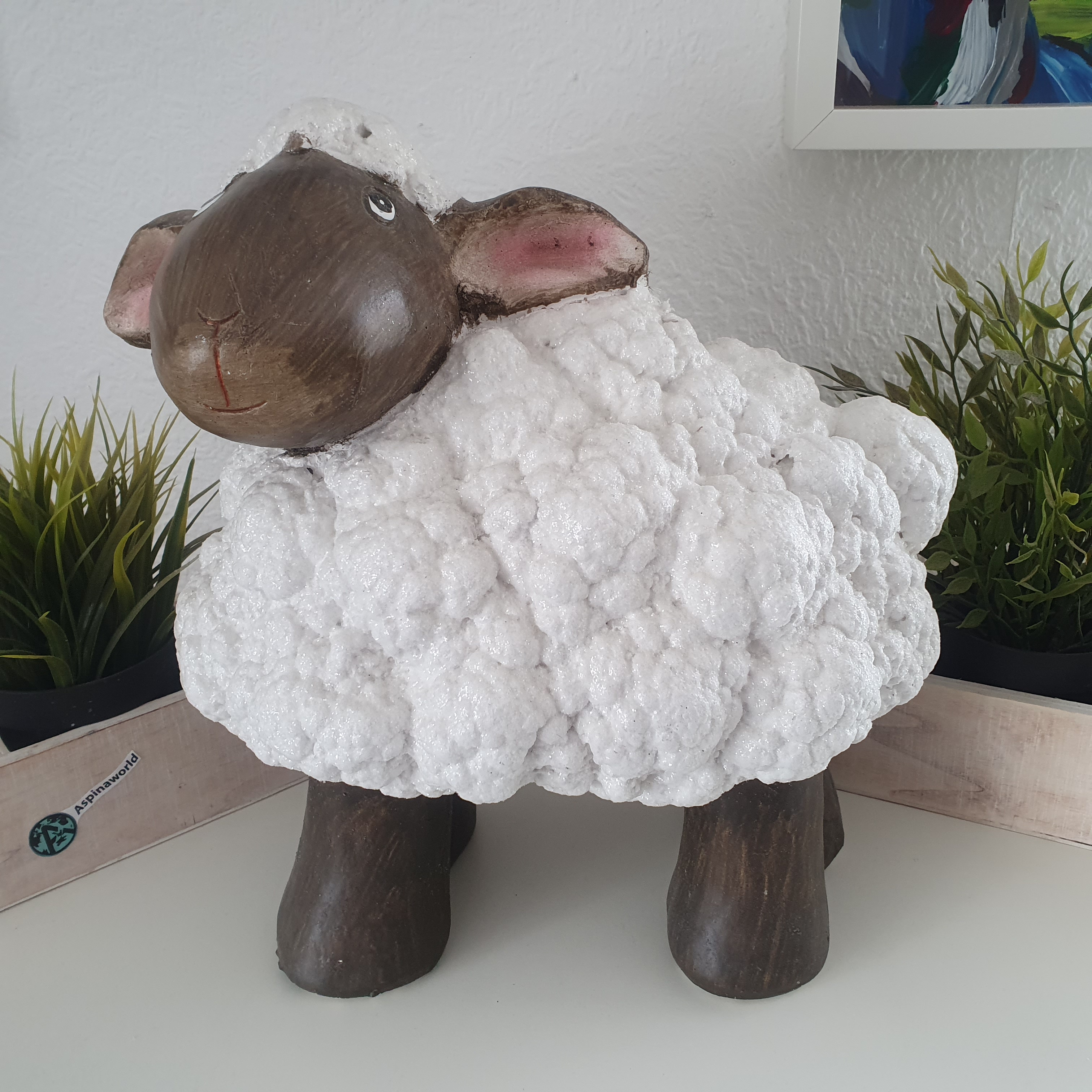 Dekofigur stehende große weiße Schaf Figur 32 cm