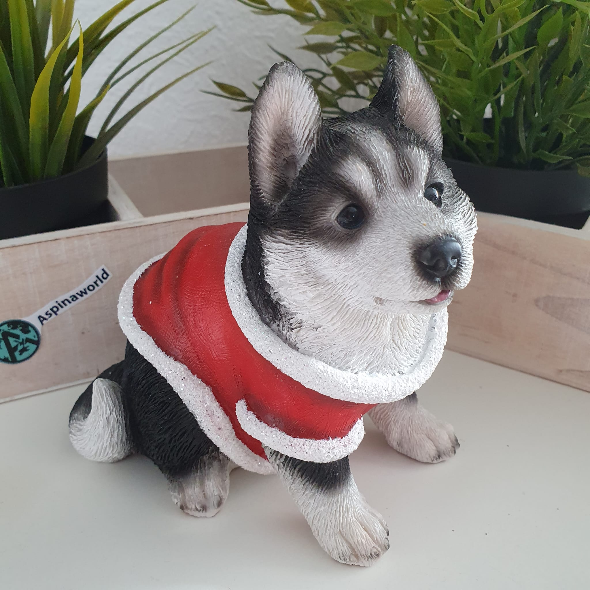 Weihnachts Hunde Figur Husky sitzt 15 cm