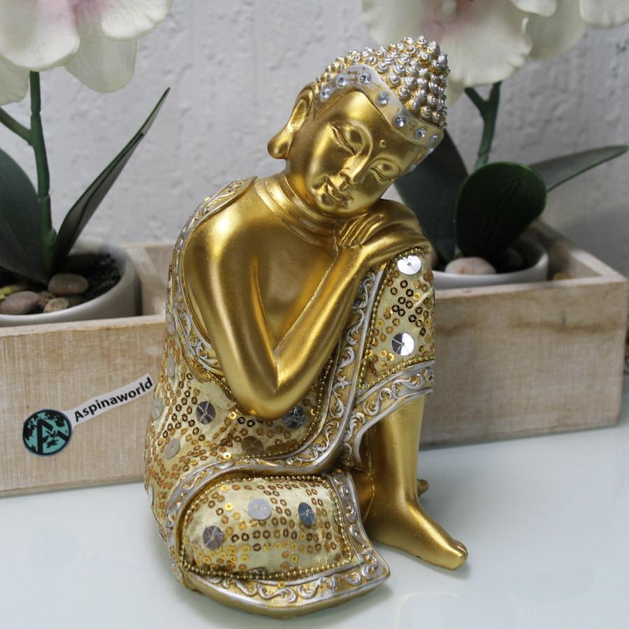 Schlafende Thai Buddha Figur in gold mit Pailletten 19 cm