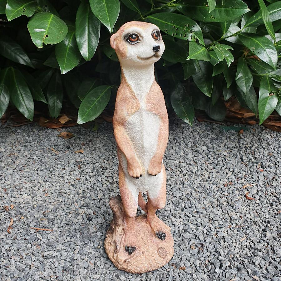 Stehende Erdmännchen Gartenfigur von hinten