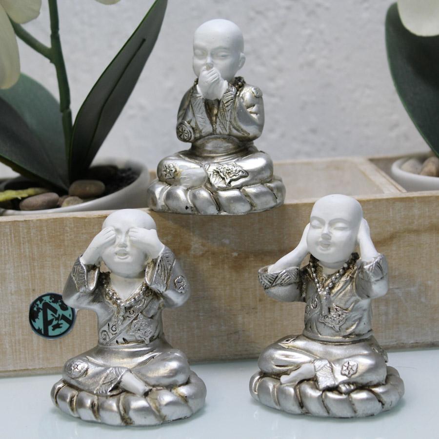 Sitzende Buddha Figuren hören, sehen und Schweigen 3er Set 7 cm
