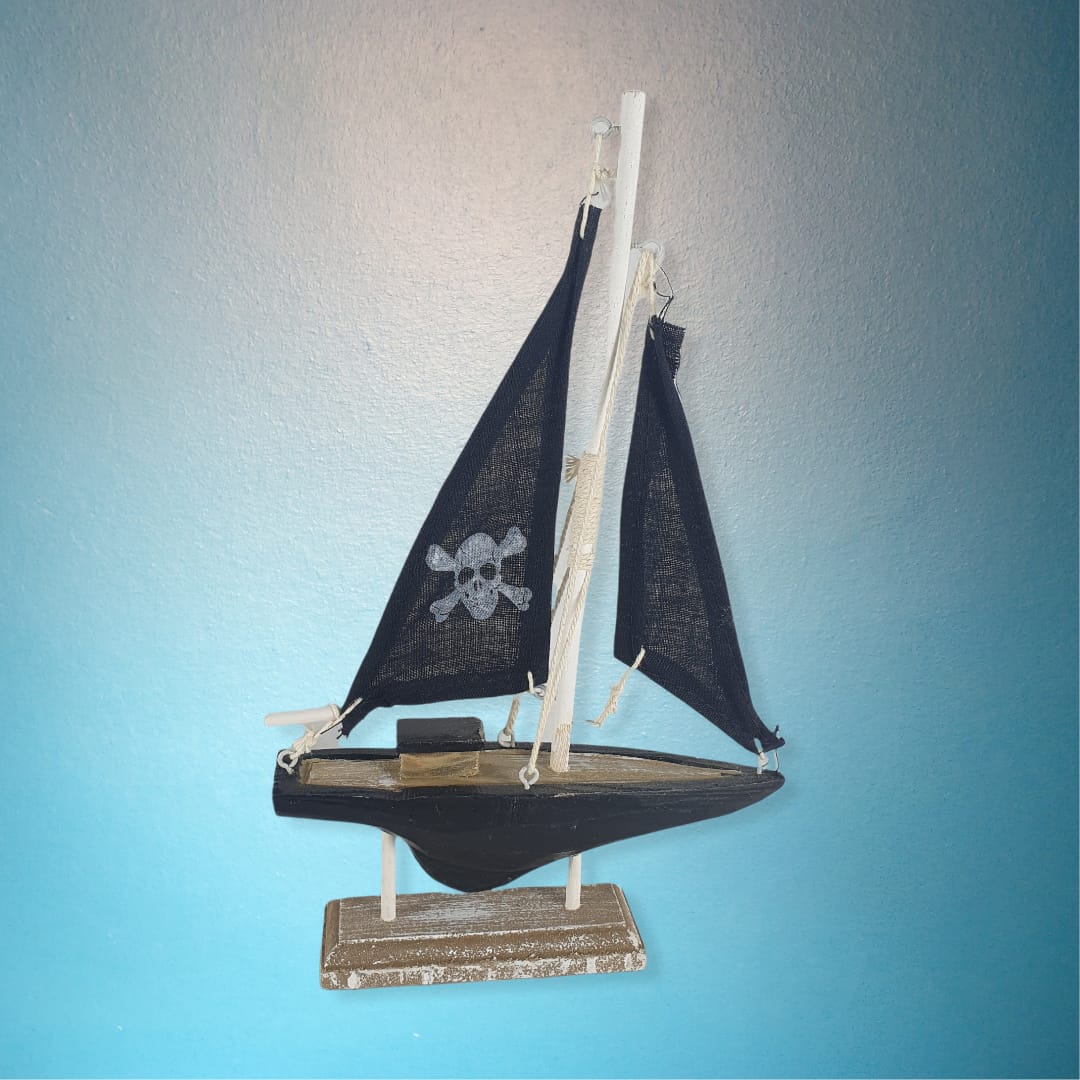 Antik Stil Deko - Boot mit Piraten-Segel 31cm