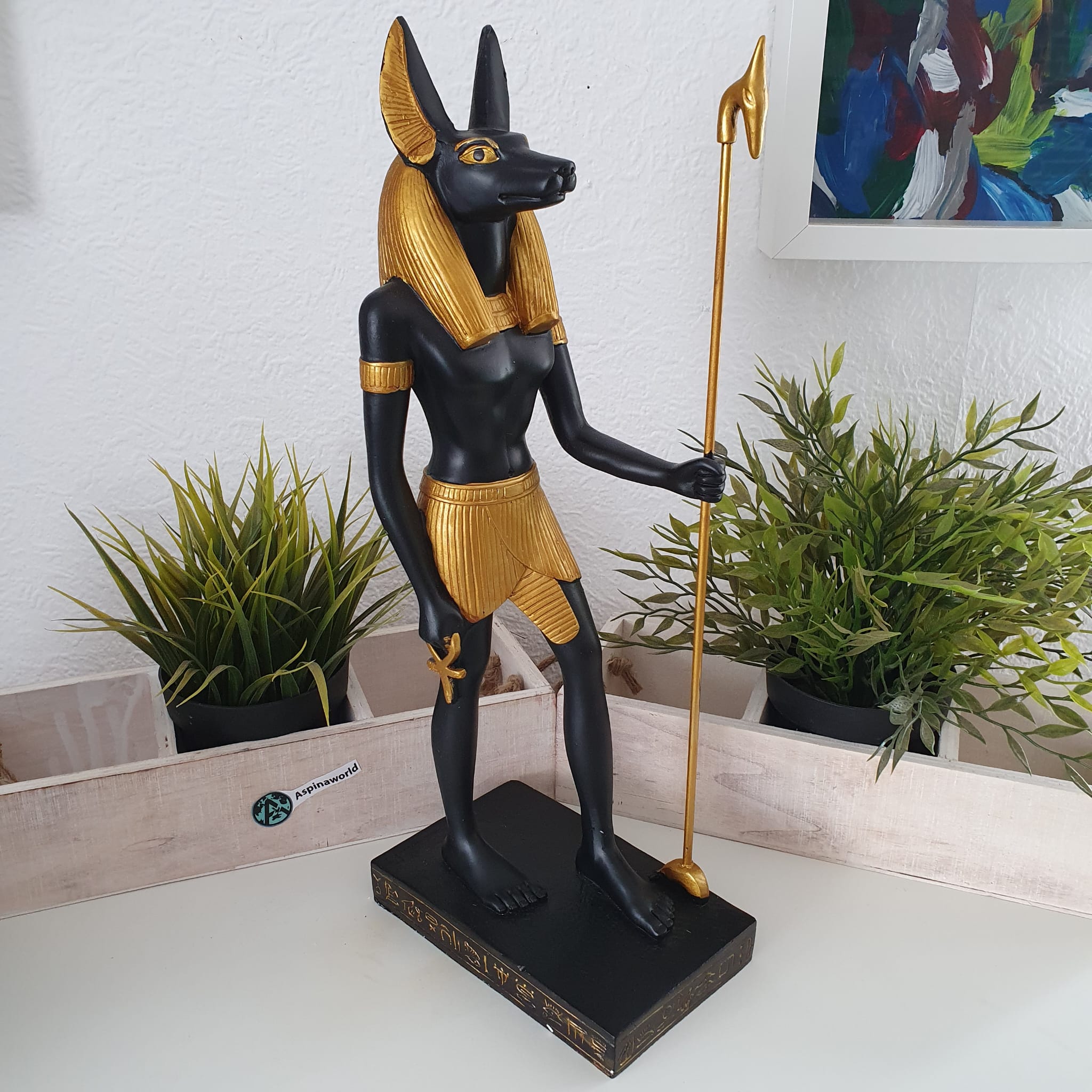 Anubis Figur steht mit Speer im Arm 41 cm 